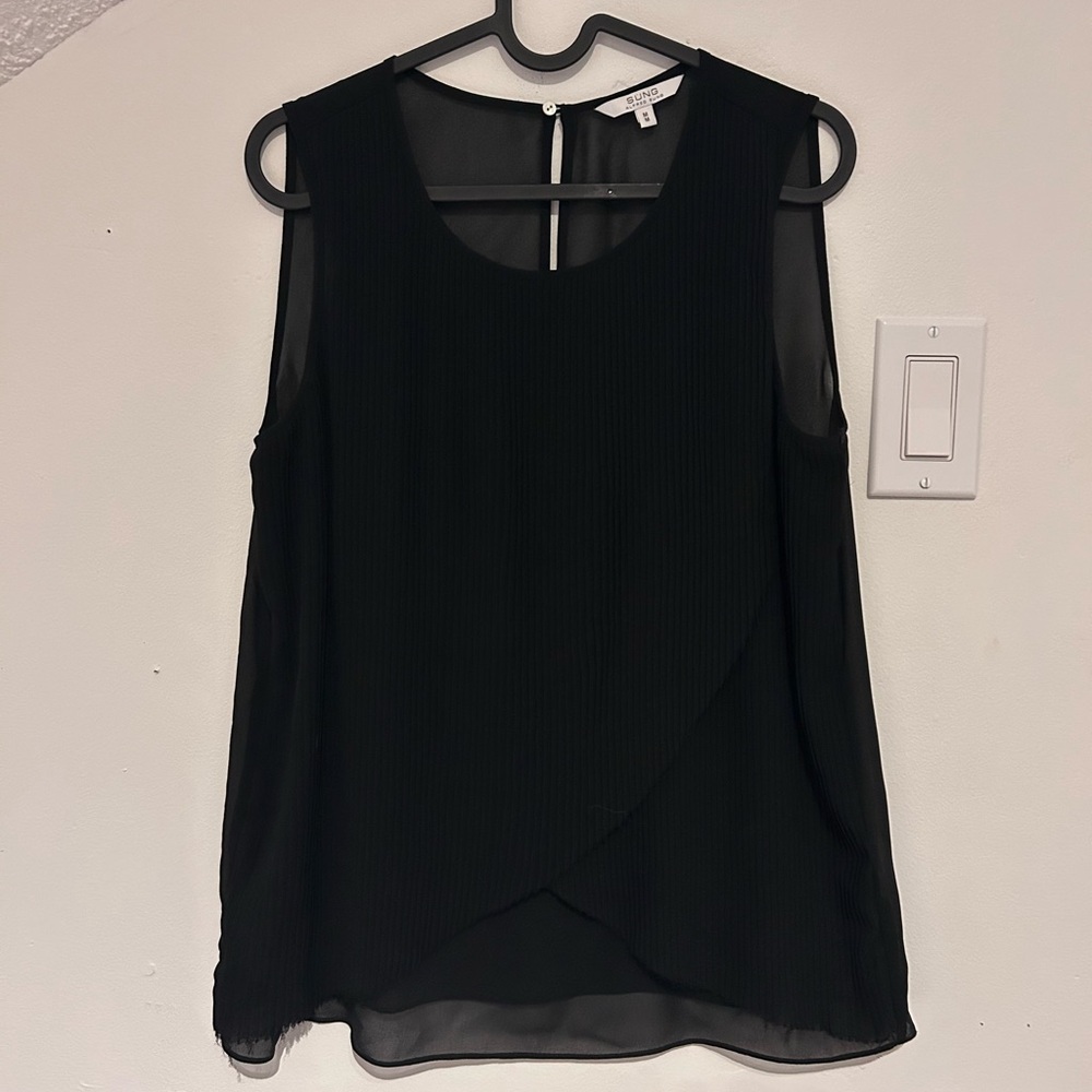 ALFRED SUNG Black Sheer Layered Tank Top